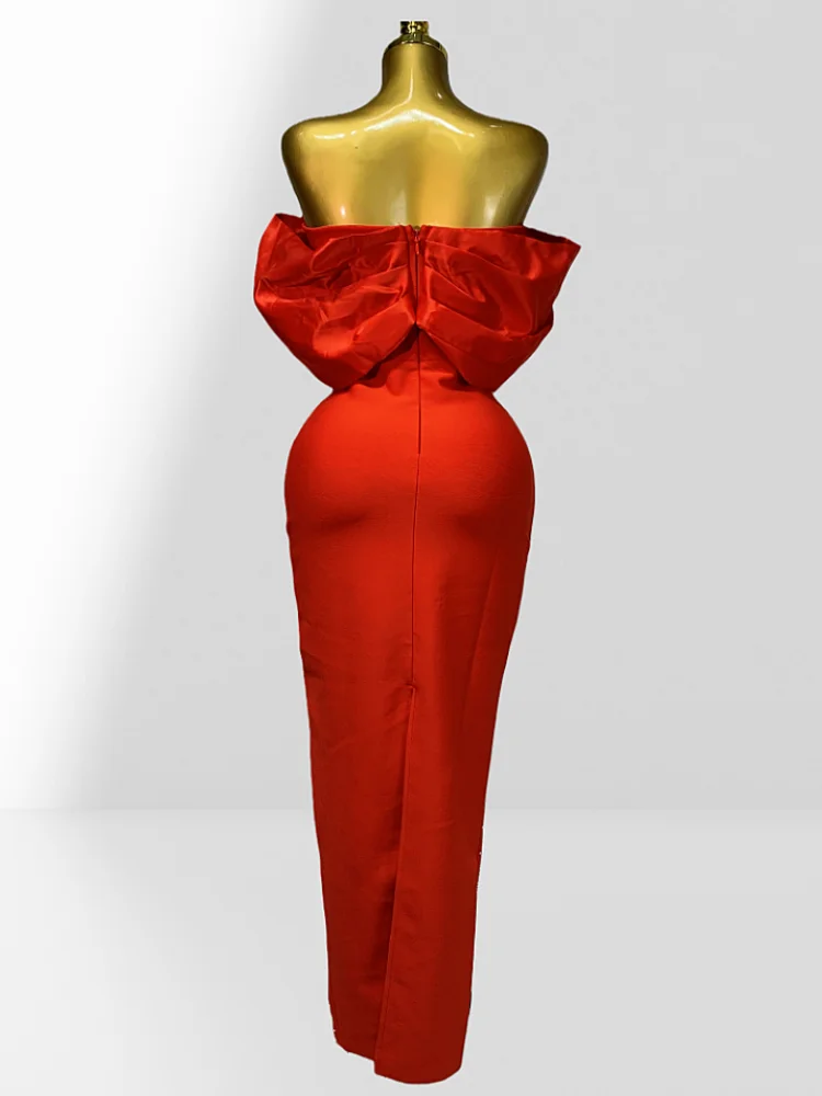 Golden Seastar Cross-over Collar Sleeveless Bodycon  Red Long Bandage Dress Fashion Woman Birthday Party Dress Vacation Outfit