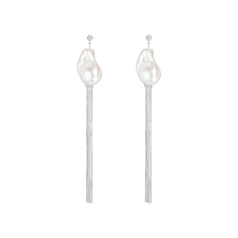 

Baroque special-shaped pearl fringed earrings temperament chain long earrings women