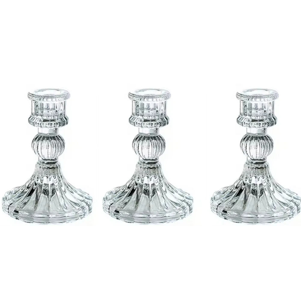 Candle Holders Retro Transparent Glass Candle Holders Suitable For Pillar Candles, Weddings,Holiday Parties Decoration
