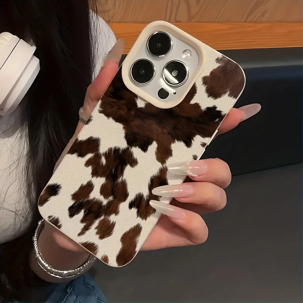Retro Kuhfell-Muster Silikon Handyhülle für iPhone 11 12 13 14 15 16 17 Pro Max 15 14 Plus 17 Air X Xs XR Lychee Soft Cover