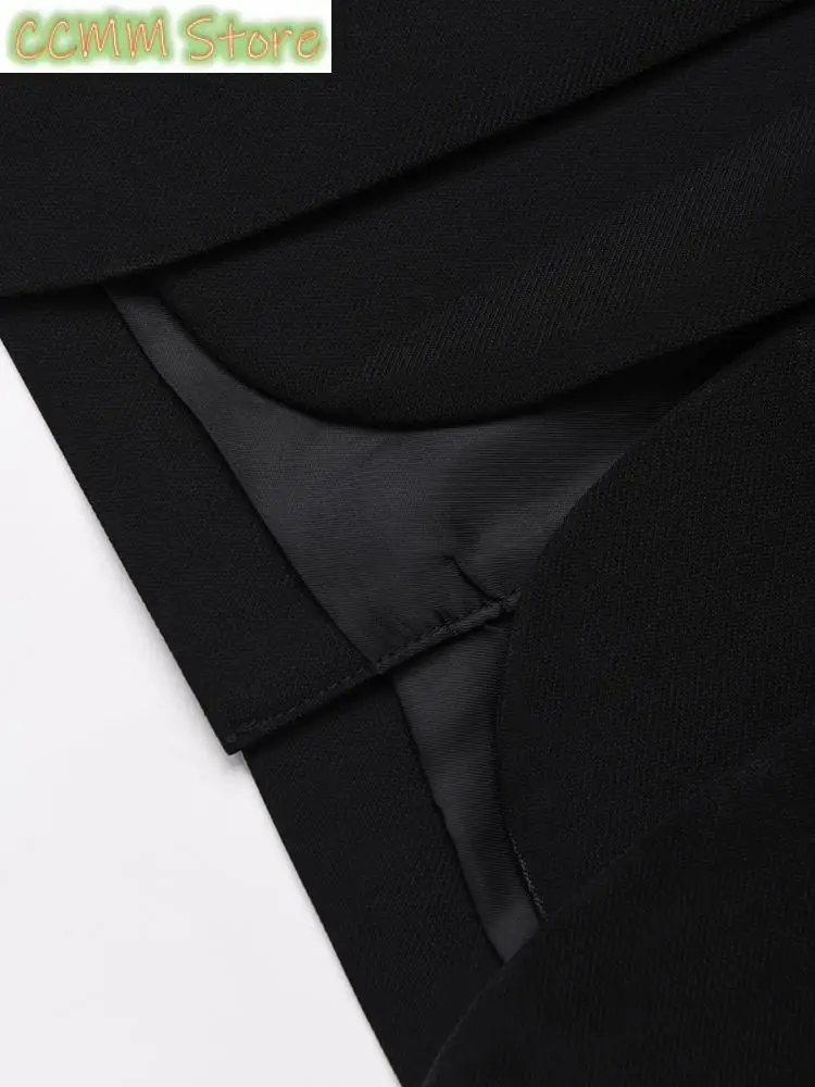 여성용 블랙 플리츠 백 할로우 아웃 캐주얼 블레이저, 라펠 긴팔 재킷, 패션 타이드 용수철 가을 신상