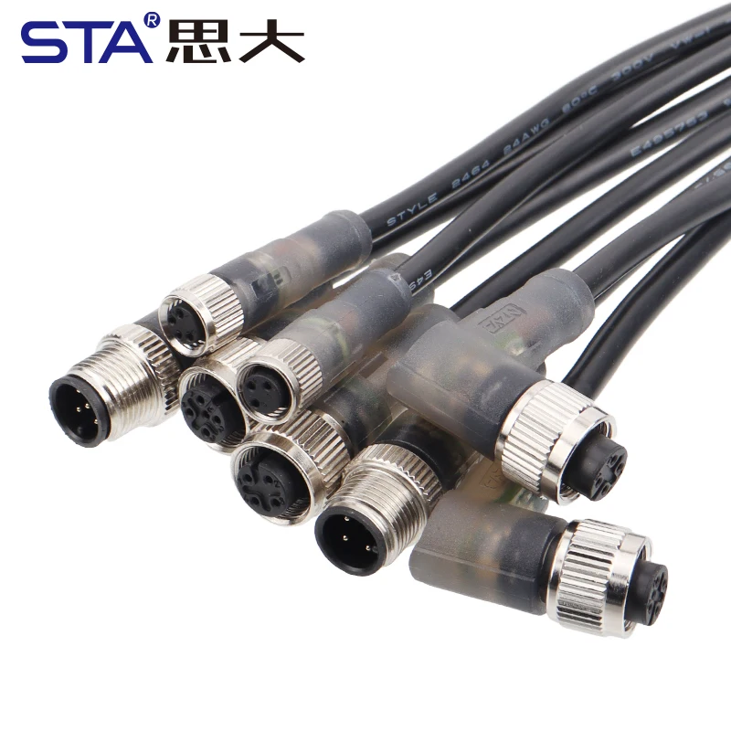 M8 Aviation Plug Unshielded Straight Male Female Overmolded PVC TPU 1M 3Pin 4pin Cable Connector with LED Light PNP