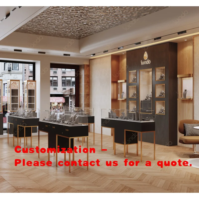 custom.Sundo Luxury Jewelry Showcase Cabinet with Lights Locks Tempered Glass Jewelry Setup Countertop Display Showc