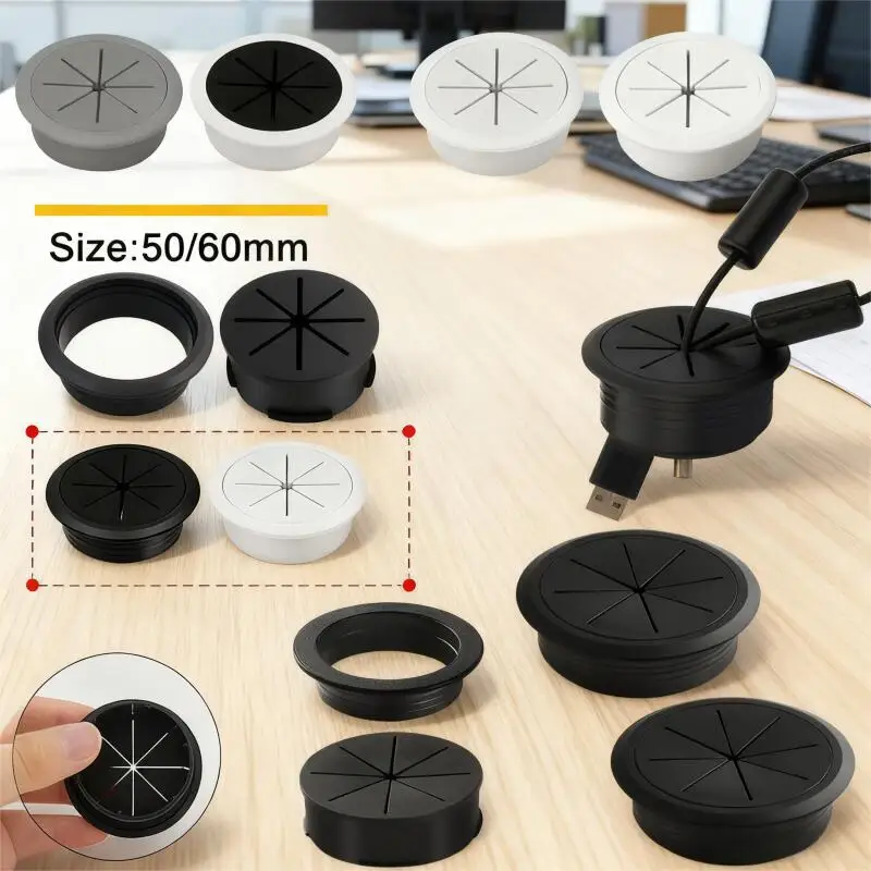 

50/60mm Desk Round Cable Grommet Line Holder Plastic Table Computer PC Wire Hole Cover Organizer Outlet Port Box Office