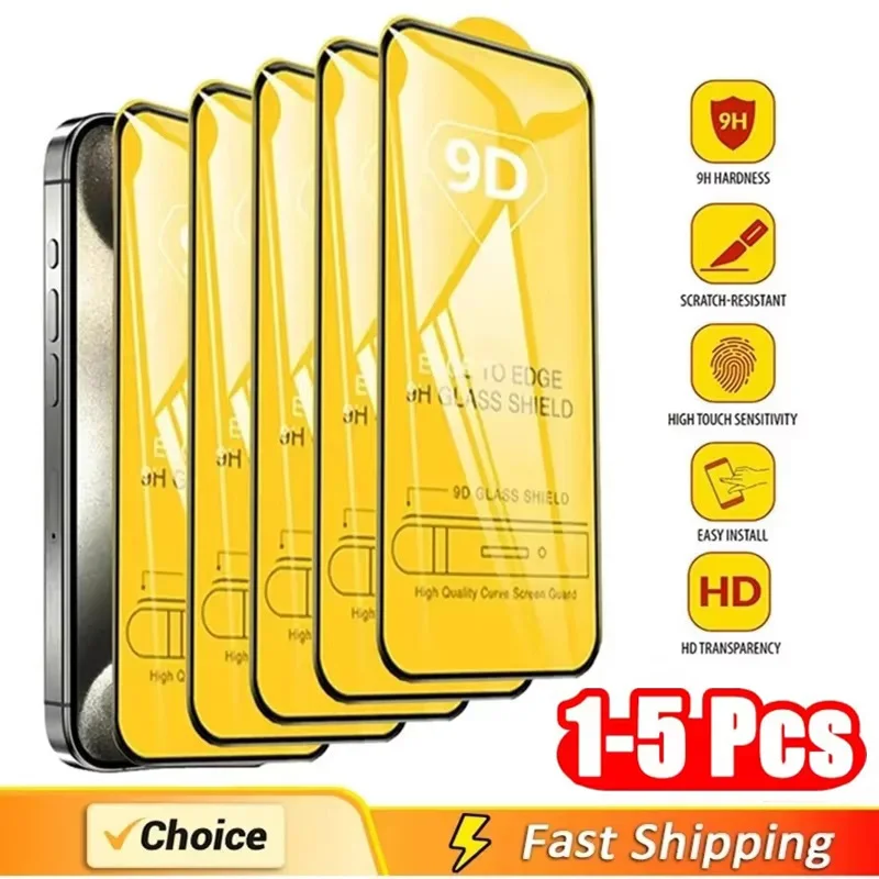 

9D Tempered Glass Screen Protector for iPhone 13 11 12 14 15 16 Pro Max 7 8 Plus XR X XS SE Protective Glass for iPhone 12 Mini