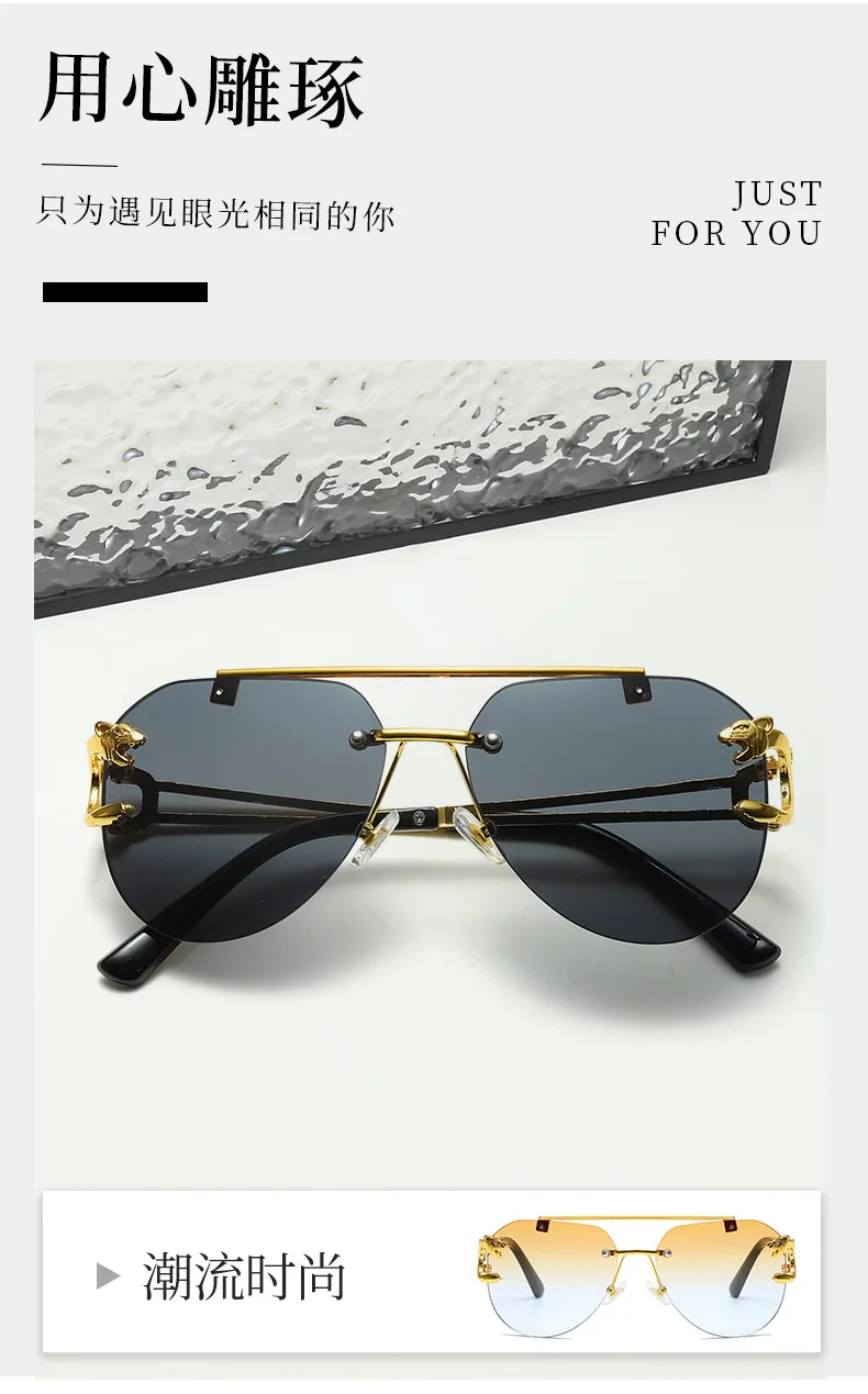 Neue randlose Piloten-Sonnenbrille mit Metallrahmen für Damen und Herren – Große runde Sonnenbrille mit Farbverlauf für Reisen – Detail 3