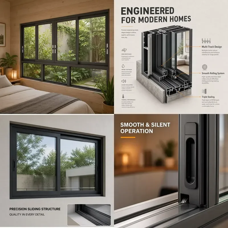 Modern Aluminum Alloy Sliding Windows Double Layer Glass Thermal Sound Insulation Windproof Rainproof for Residential
