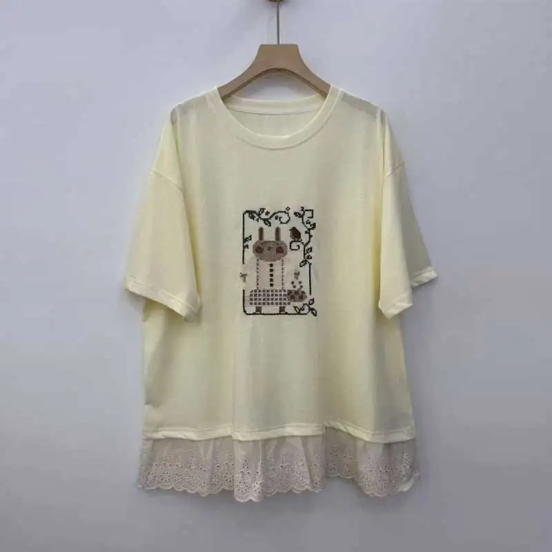 

Summer New Japanese Sweet Mori Girl Cartoon Embroidery T-Shirts Women O-Neck Short Sleeve Casual Loose Tee Shirt Tops