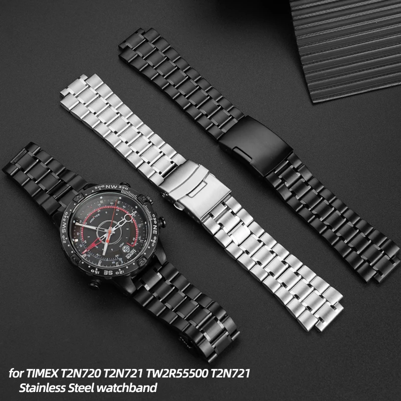 الفولاذ المقاوم للصدأ حزام الساعات ل TIMEX T2N720 T2N721 T2N739 TW2V48900 TW2V48900 سلسلة 24*16 مللي متر ساعة رجالي حزام سوار معدني