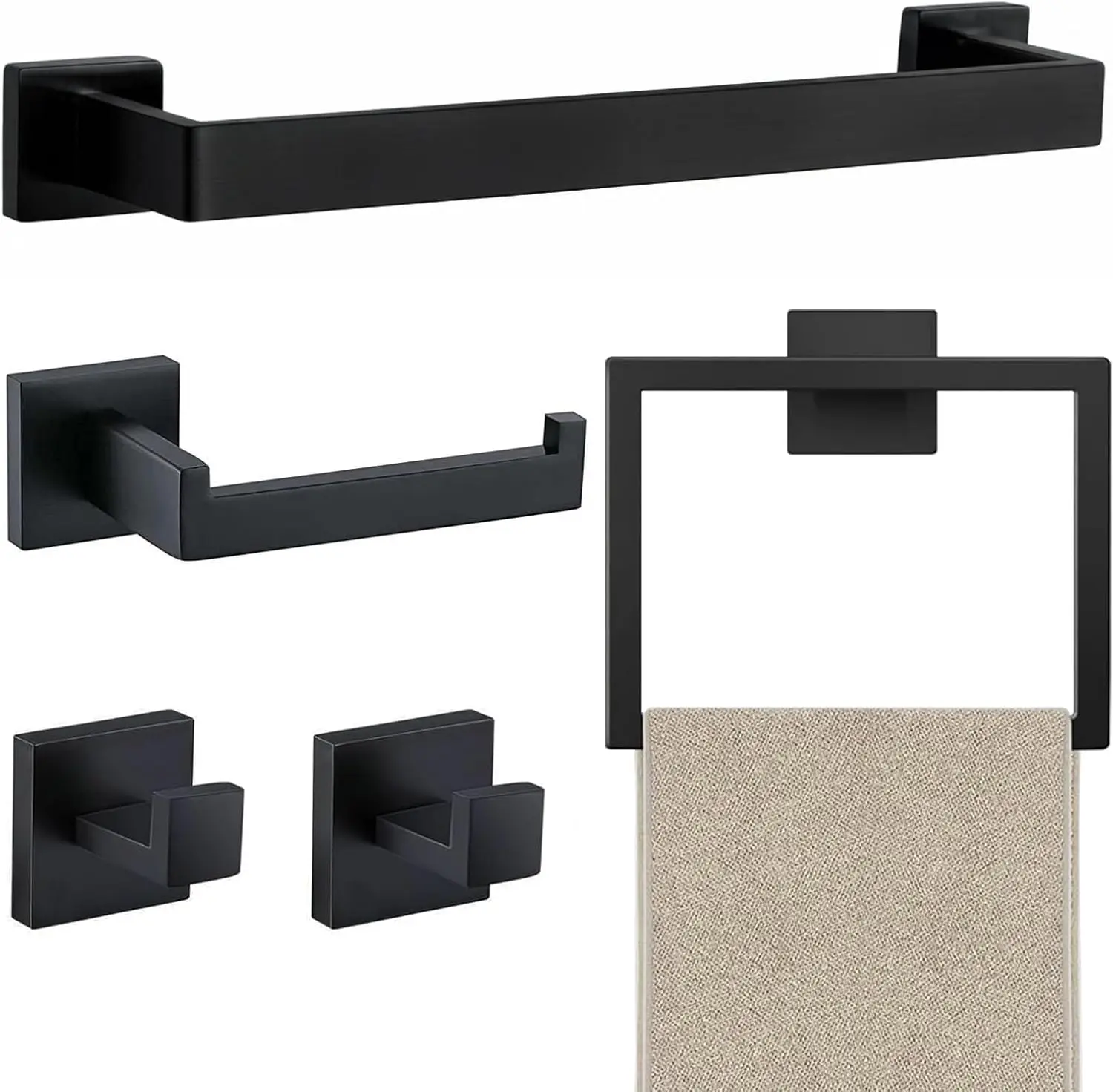 5 Piece Bathroom Towel Bar Set - Thicken Stainless Steel Bath Towel Holder, 15.7 Inch Towel Racks for Bathroom Wall Mounted, Bat