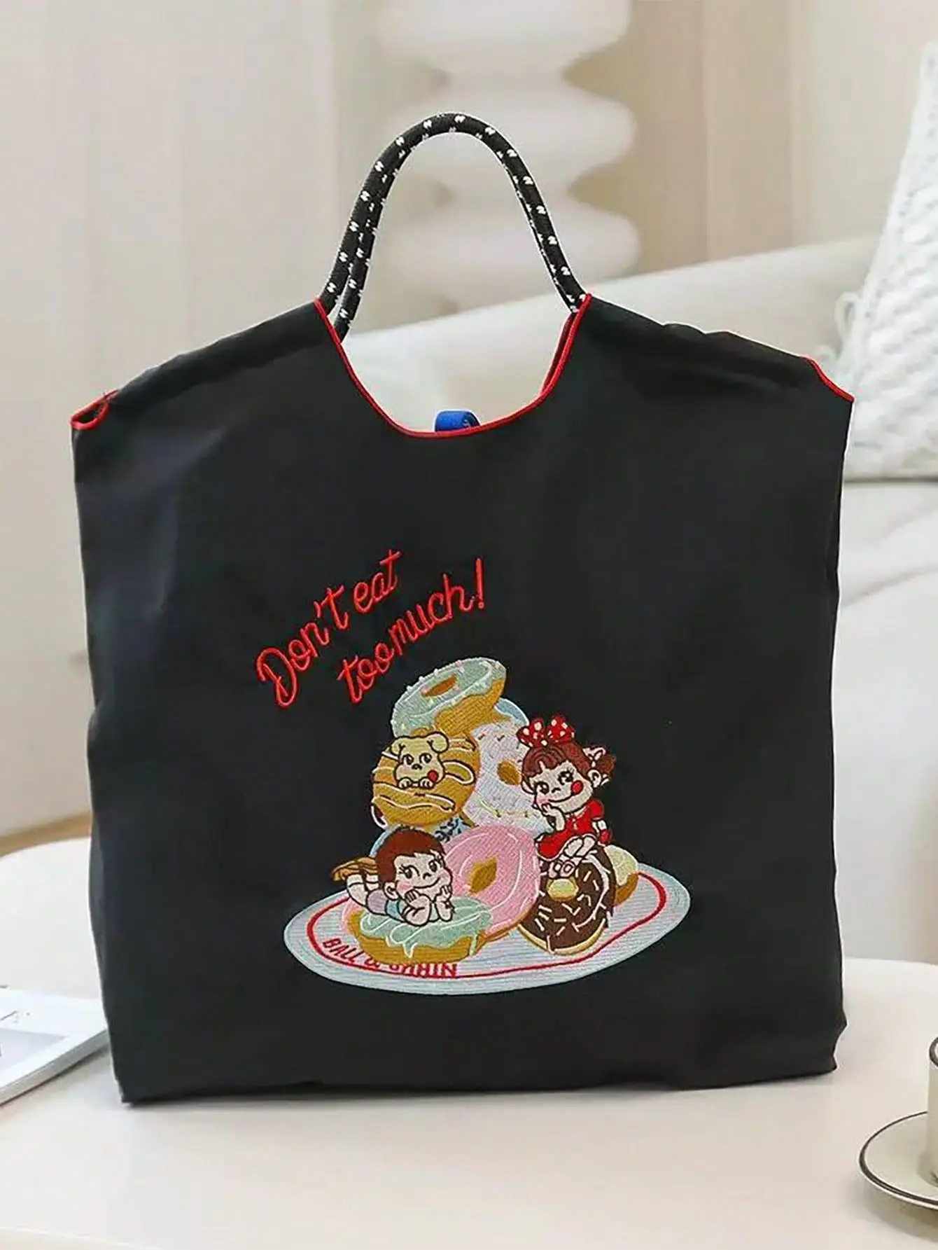Trendy Cartoon Embroidered Canvas Bag Large Capacity Shopping Bag Single Shoulder Bag Women Nylon Fresh Sweet Style Mini Tote...