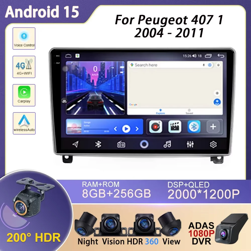 

Android Auto For Peugeot 407 1 2004 - 2011 Car Radio Video Multimedia Player Navigation GPS Carplay Stereo 5G Wifi No 2Din DVD