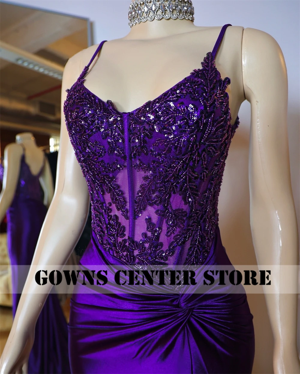 Purple Spaghetti Evening Dress Mermaid Middle East High Split Formal Party Dress African Chic Wedding Guest Customized