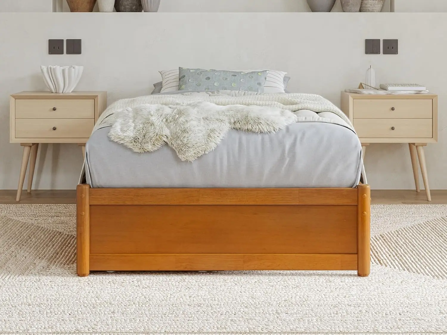 Twin Panel Platform cama com gavetas do armazenamento, Barcelona, luz Toffee