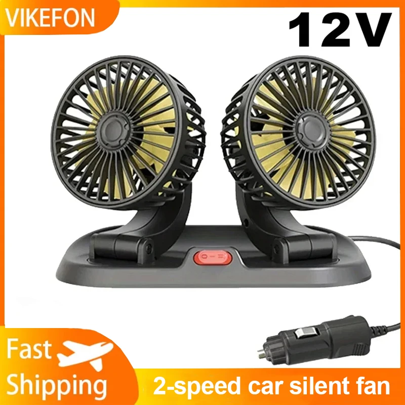 

Universal 12V/24V Car Cooling Fan 360° Adjustable DualHead Air Fan USB 2 Speeds Automotive Electric Fan For Dashboard RV Truck