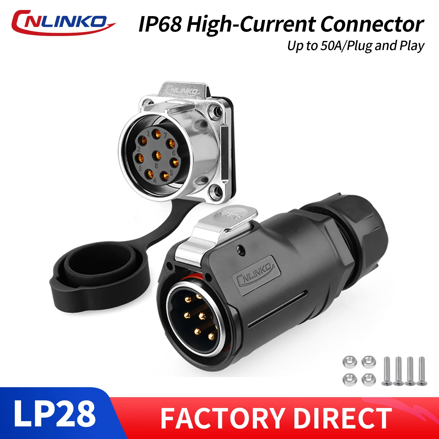 CNLINKO M28 8Pin Circular Aviation Connector Waterproof 15A 300V Solder Type Quick Snap Lock for Industrial Control Systems