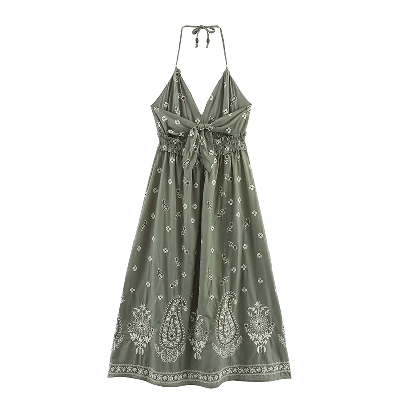 2025 Bohoเย็บปักถักร้อยMidiชุดผู้หญิงเซ็กซี่Backless Halter A-Lineฤดูร้อนชุดหญิงวันหยุดVestidos