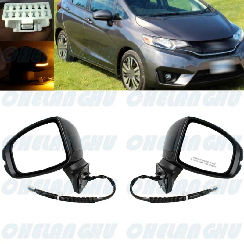 

For Honda fit 2015 2016 2017 2018 2019 2020 US version 1 Pair 7 Pins Black Painted Power Adjust Turn Light Mirror Assembly