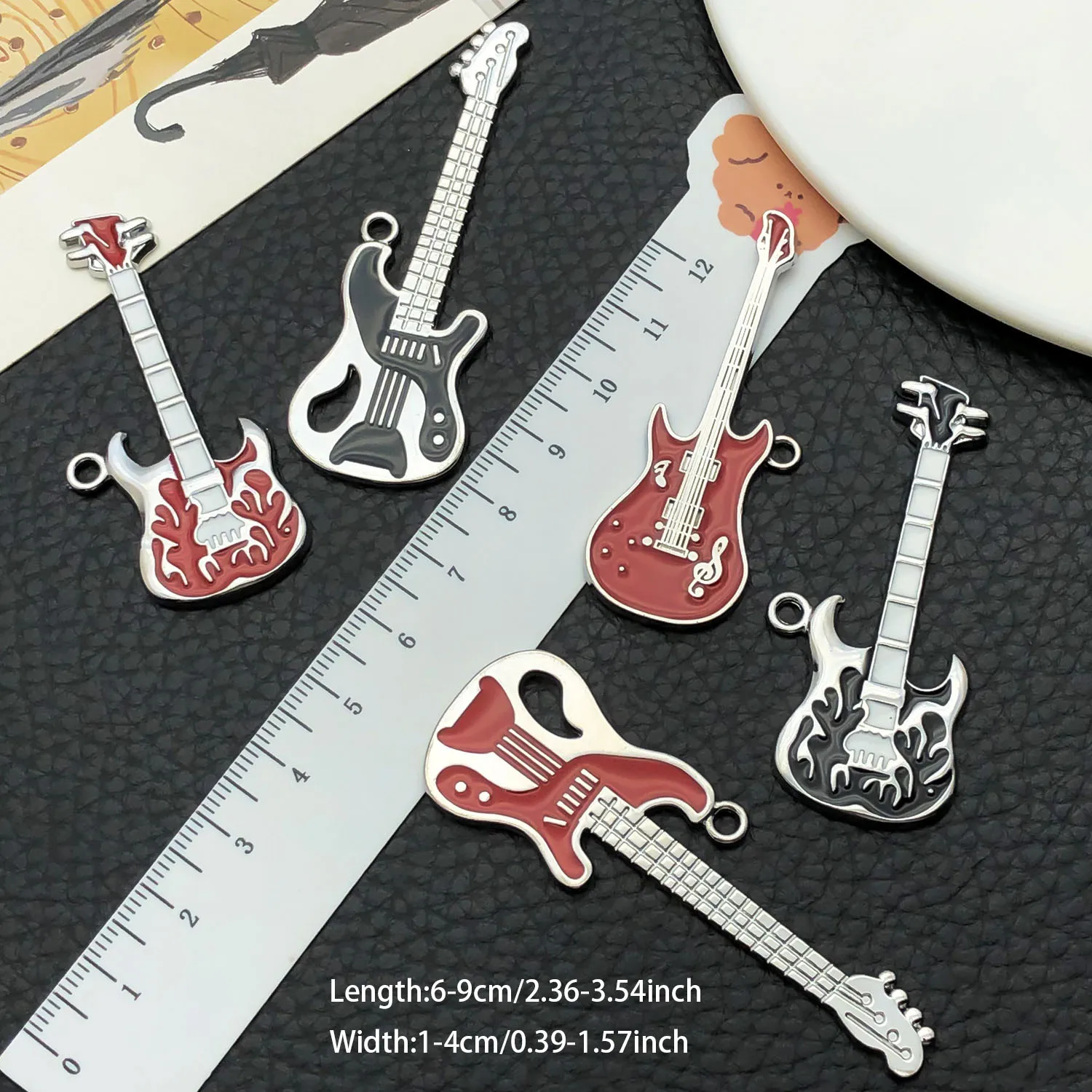 Must-Have for Musicians! 3/6pcs Guitar-Shaped Pendants in White Gold Tone - Versatile DIY Jewelry Kit for Music Lovers