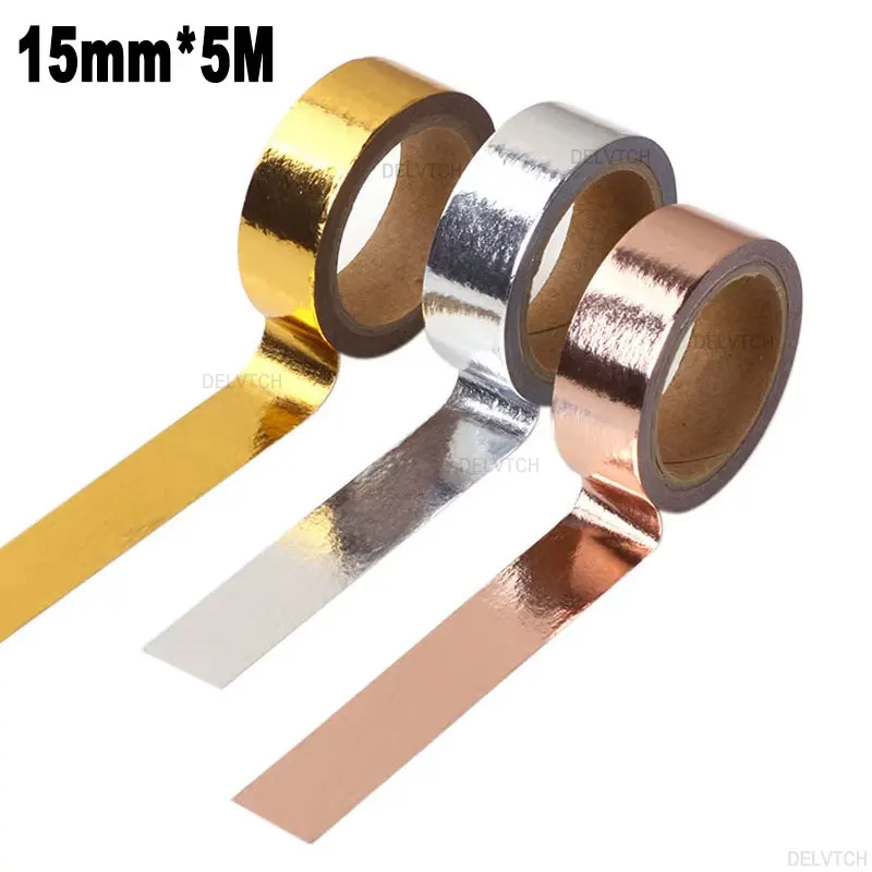 

1/2/3Pcs Roll Set 15mm*5M Hot Stamping Rose Gold Silver Washi Tape Art Masking Scrapbook Diary Paper Decoration Adhesive Sticker