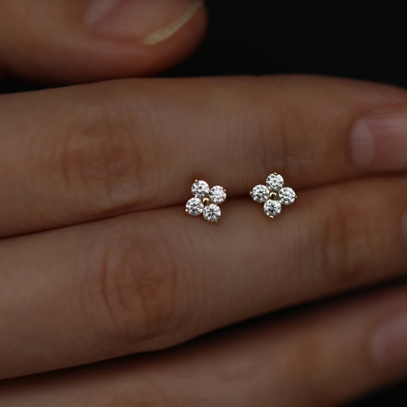 925 Sterling Silver Plated 18K Gold Inlay Zircon Flower Stud Earrings for Women Exquisite Wedding Party Jewelry Accessories