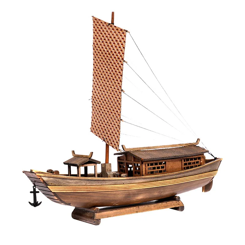 32cm Solid Wood Carving Boat Model Wooden Ornaments Handicraft Water Town Ancient Boat