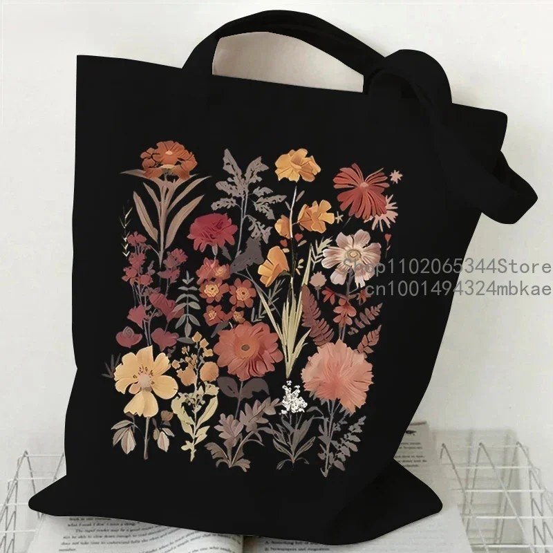 Floral Moon Women Shopping Tote Bags Canvas Large Capacity Student Casual Plant Style Shoulder Bag Wild Flower Women Handbags