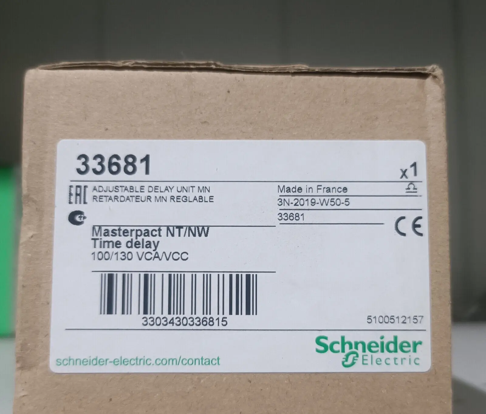 SCHNEIDER    33681  ADJUSTABLE DELAY UNIT MN 100/130VAC/VCC NEW IN BOX