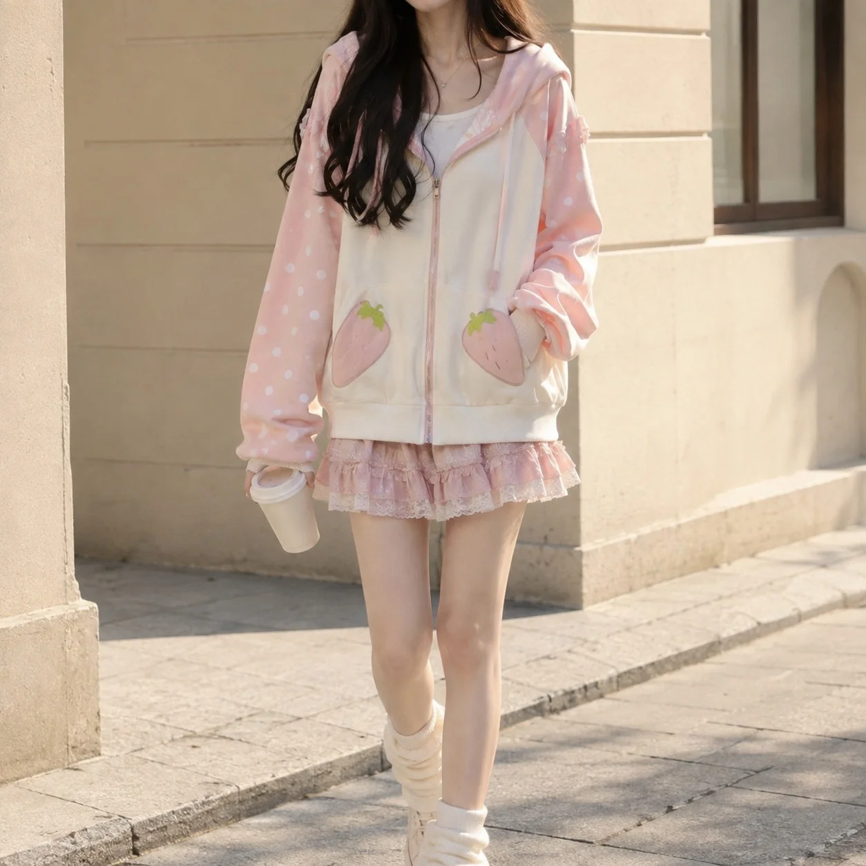 Patchwork Spliced Coat Cute with Regular Sleeve Round Neck Long Sleeve Single Button Closure Thick Off Shoulder Top for Women