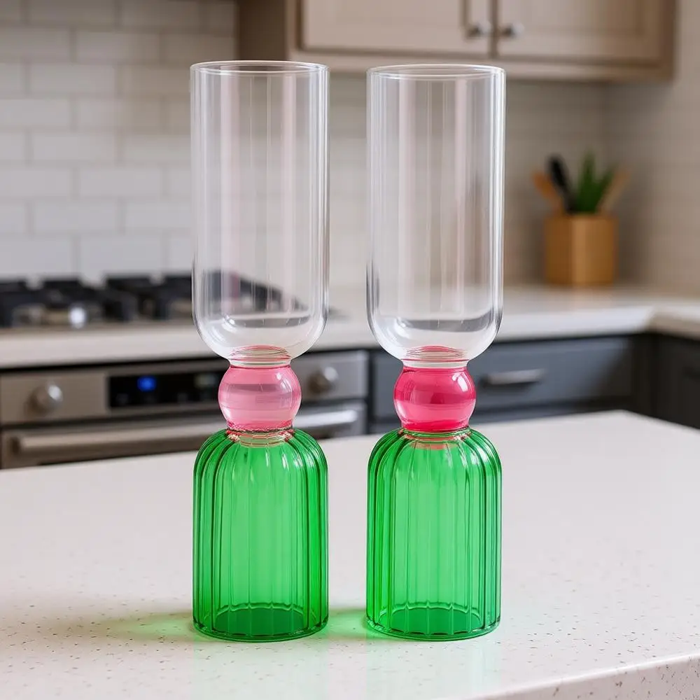 Juego de 2 vasos de cóctel bonitos de 6.6 oz, vasos únicos para vino y champán, cristalería estética para carrito de bar (verde)