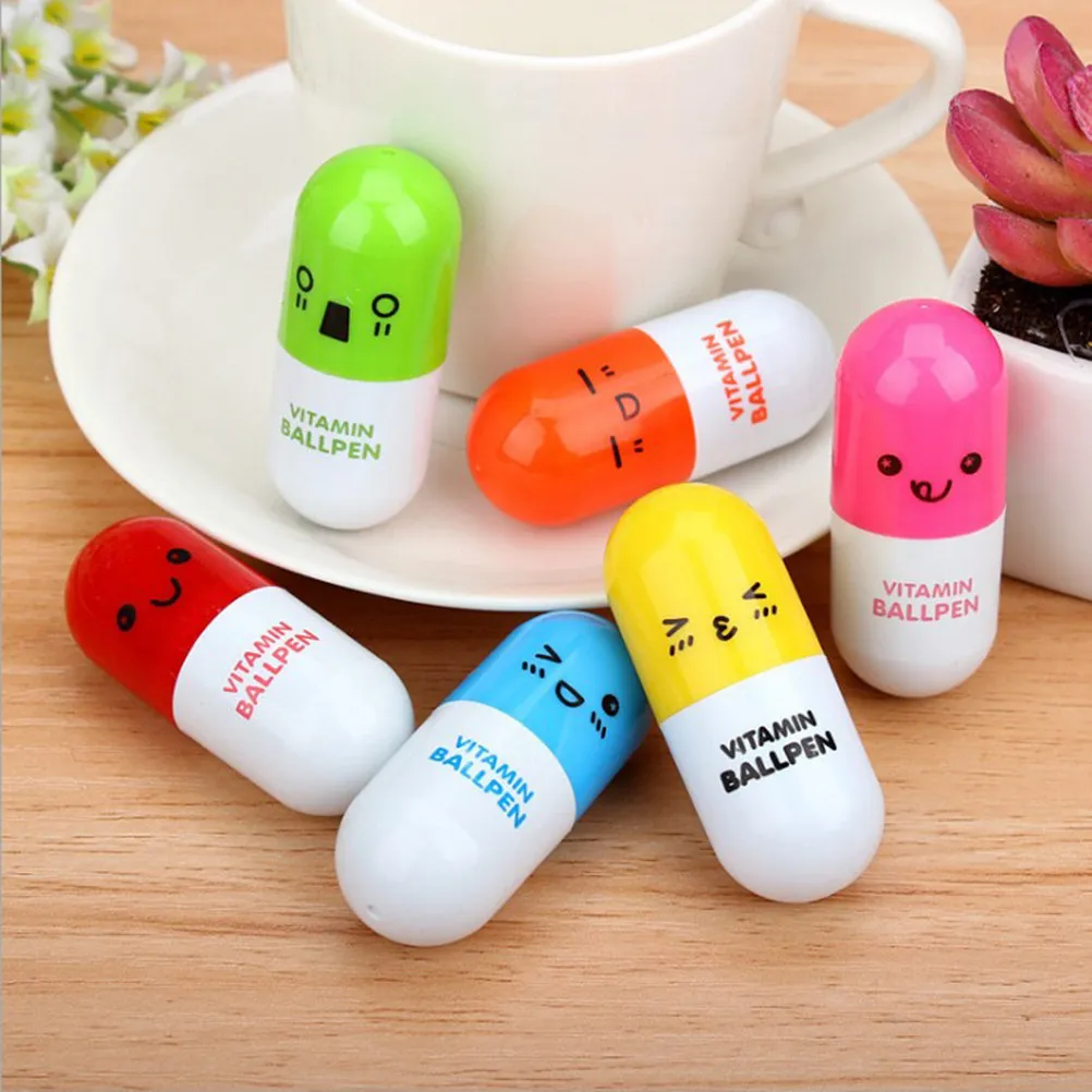 6Pcs Capsule Style Retractable Ball Pen Fun Novelty Writing Tool for Students Homework Exercise Creative Stationery