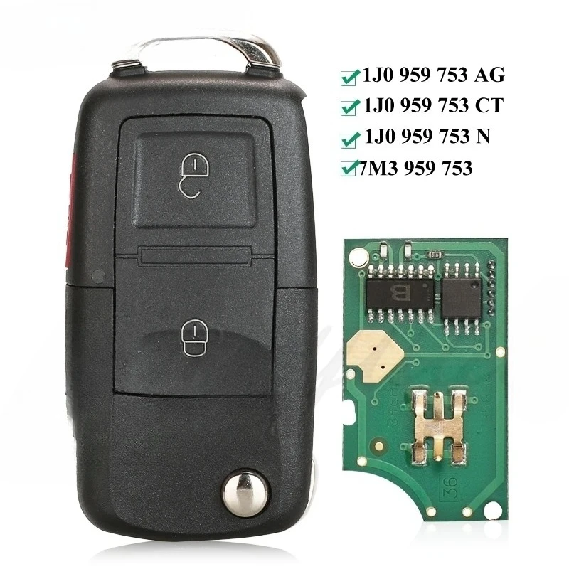 

Remote Key FOB 2 Buttons 433MHZ ID48 1J0 959 753N/753AG/753CT 7M3959753 for Volkswagen VW Passat Golf MK4 Bora Polo