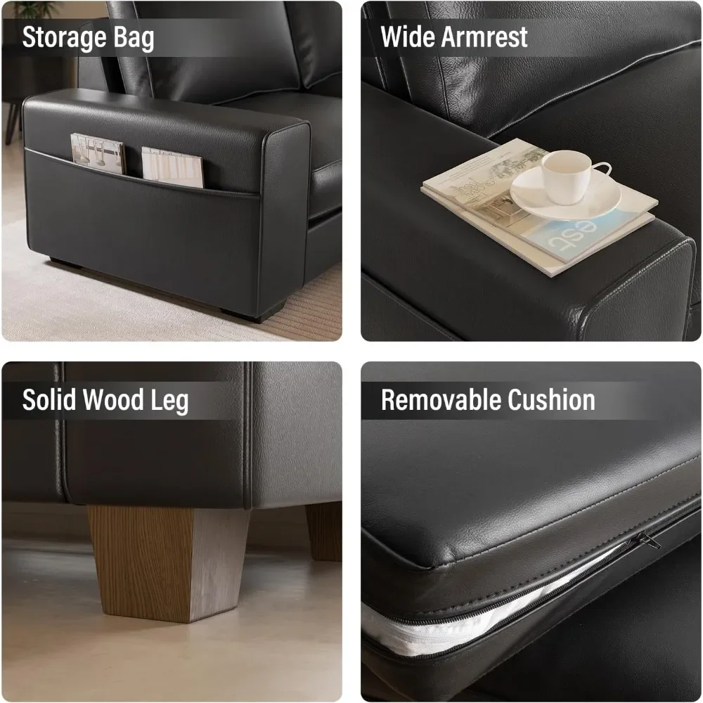 2-местное двухместное сиденье середины века из искусственной кожи с широкими подлокотниками и боковыми карманами, каркас из цельного дерева для гостиной, спальни, многокомнатная U