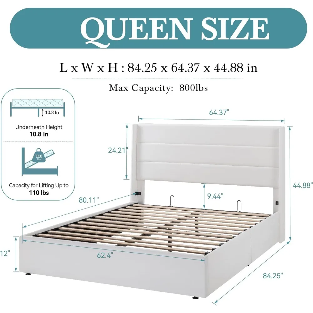 Queen Size Lift Up Storage Bed with Wingback Headboard/Velvet Upholstered Platform Bed Frame/Heavy-Duty Hydraulic Bed/Large