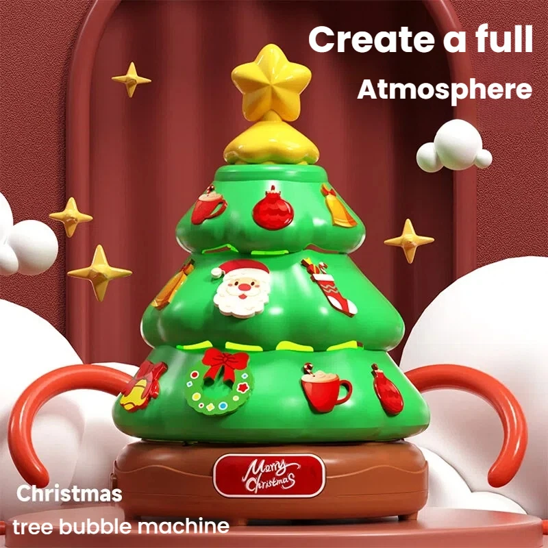 2026 árvore de natal automática máquina bolha com música luz spray bolhas brinquedos festa ao ar livre para meninos meninas presentes natal
