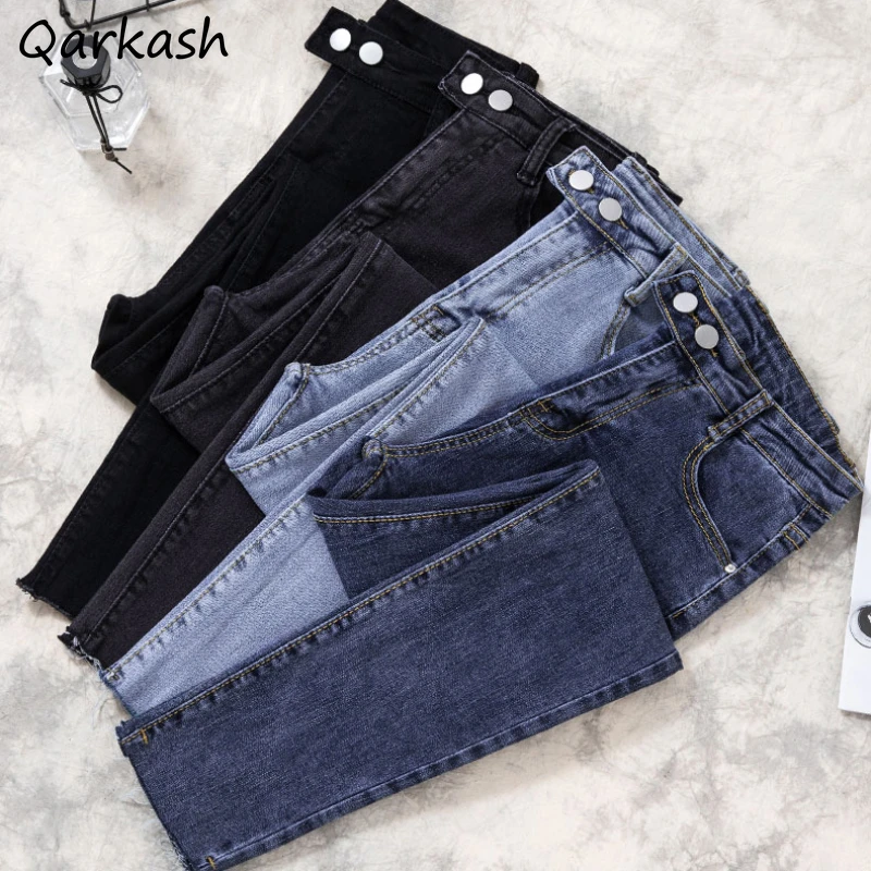 

Women Jeans Slim Ankle-length Denim High Waist Basic Korean Style Streetwear New Arrival Classic Soft Leisure All-match Harajuku