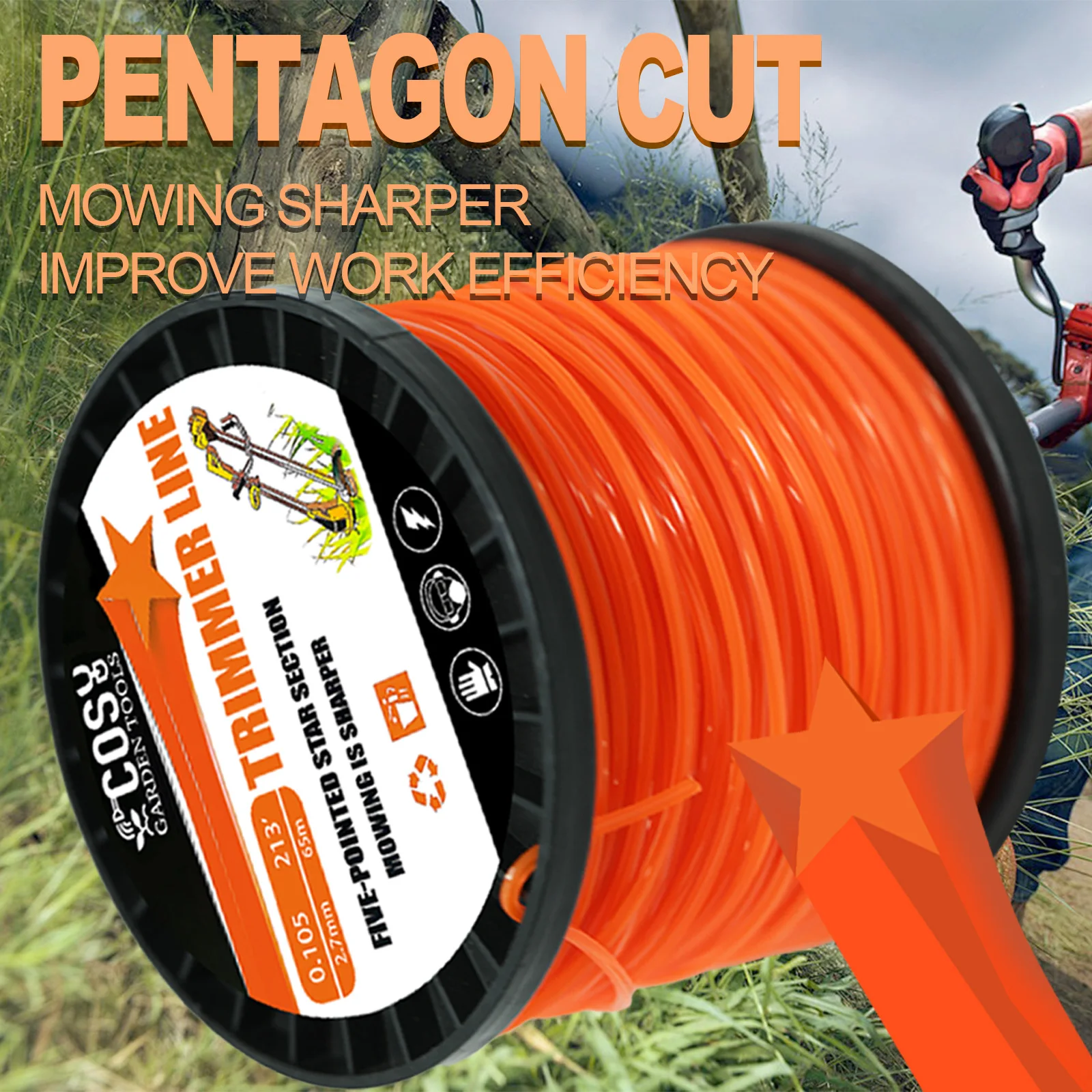 2.7mmx100m Brush Cutter Sharp Rope Grass Mower Pentagram Nylon Mowing Trimmer Line Trimmer Head String Grass Trimmer Roll Line