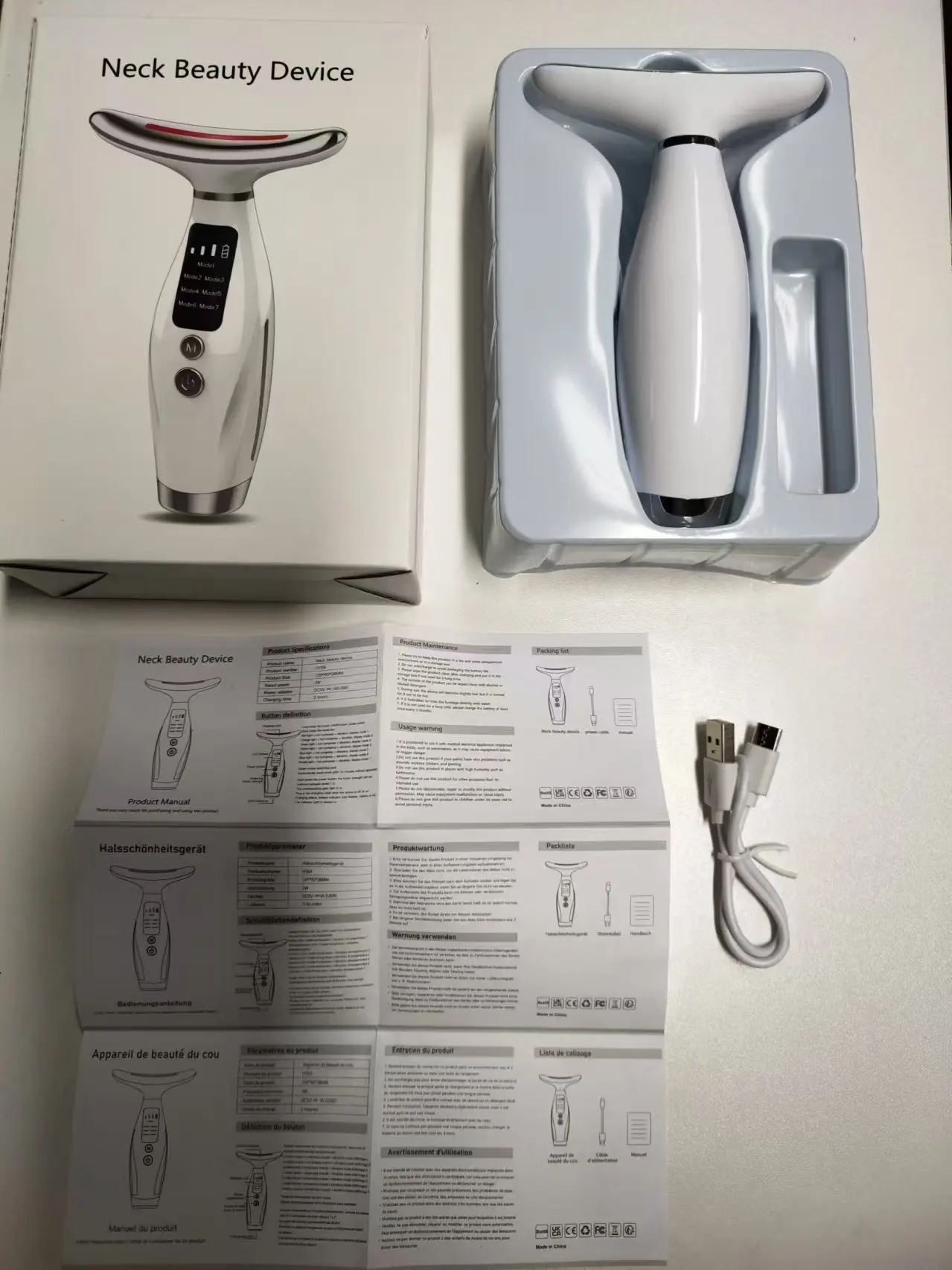 เครื่องนวดคอยกกระชับใบหน้า 7 โหมดไฟฟ้าการสั่นสะเทือนนวดกระชับผิว LED อุปกรณ์ความงามคอความงามการดูแลผิว