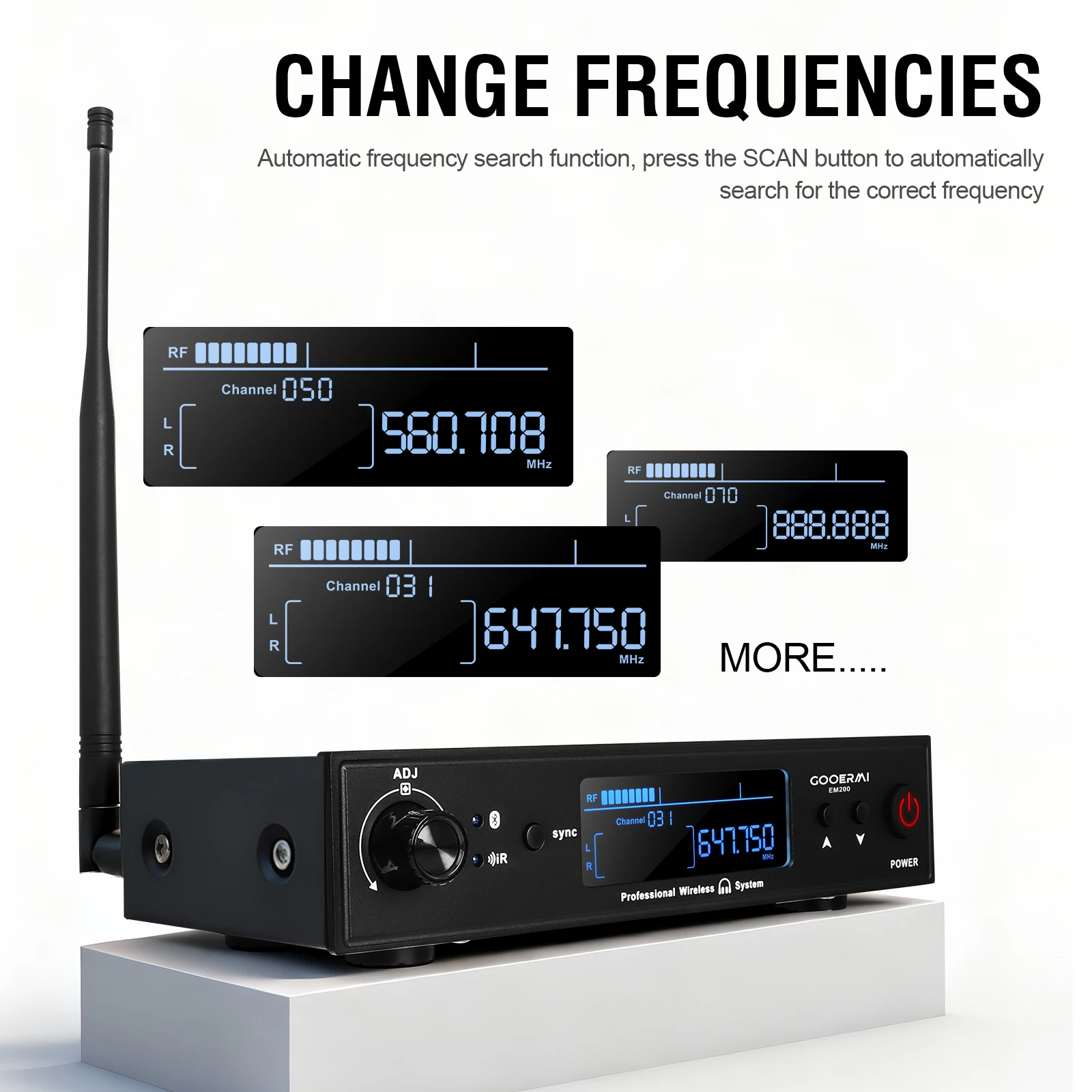 Gooermi EM200 UHFワイヤレスインイヤーモニターシステム（Bluetooth 5.0搭載）ステージパフォーマンス、バンド、ウェブキャスト、レコーディングスタジオ向け