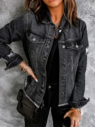 Cotton Pockets Denim Coat Women Spring Autumn Black Cardigan Jeans Punk Gothic Bomber Jacket Windbreaker Y2k Women Jackets