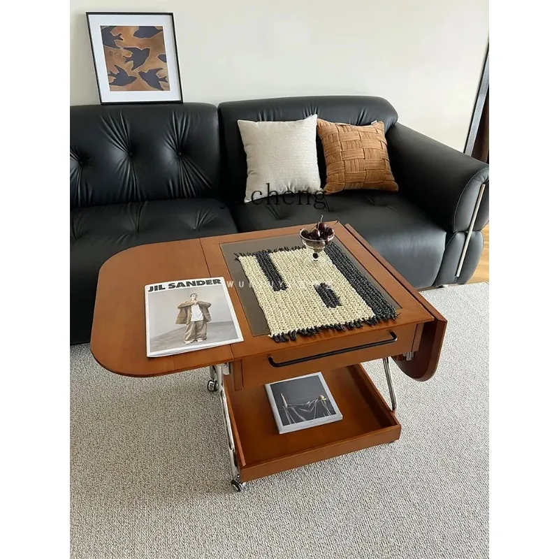 CZ-17 Storage Rack Solid Wood Folding Coffee Table Small Apartment Movable Cart Home Tea Table