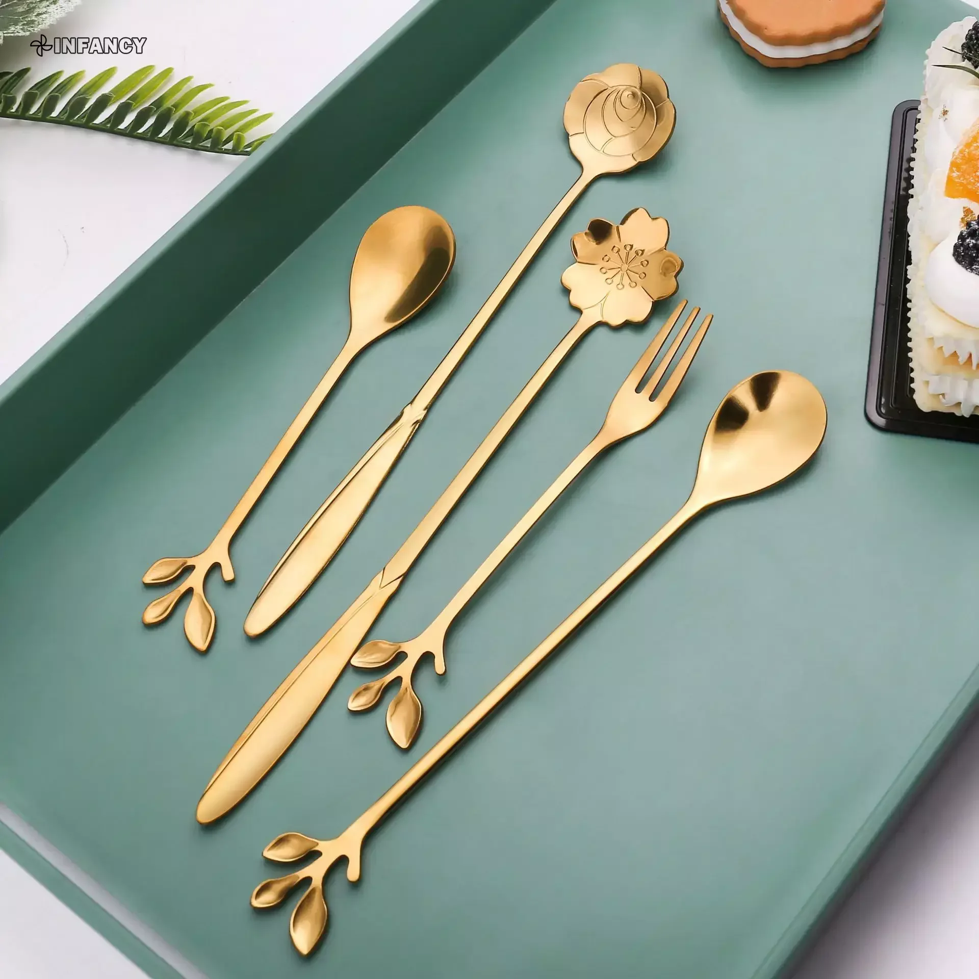 Creative Personality Stainless Steel Gold Spoons Tree Leaf Spoon Coffee Spoon Tea Spoon Home Restaurant Dessert Cucharas