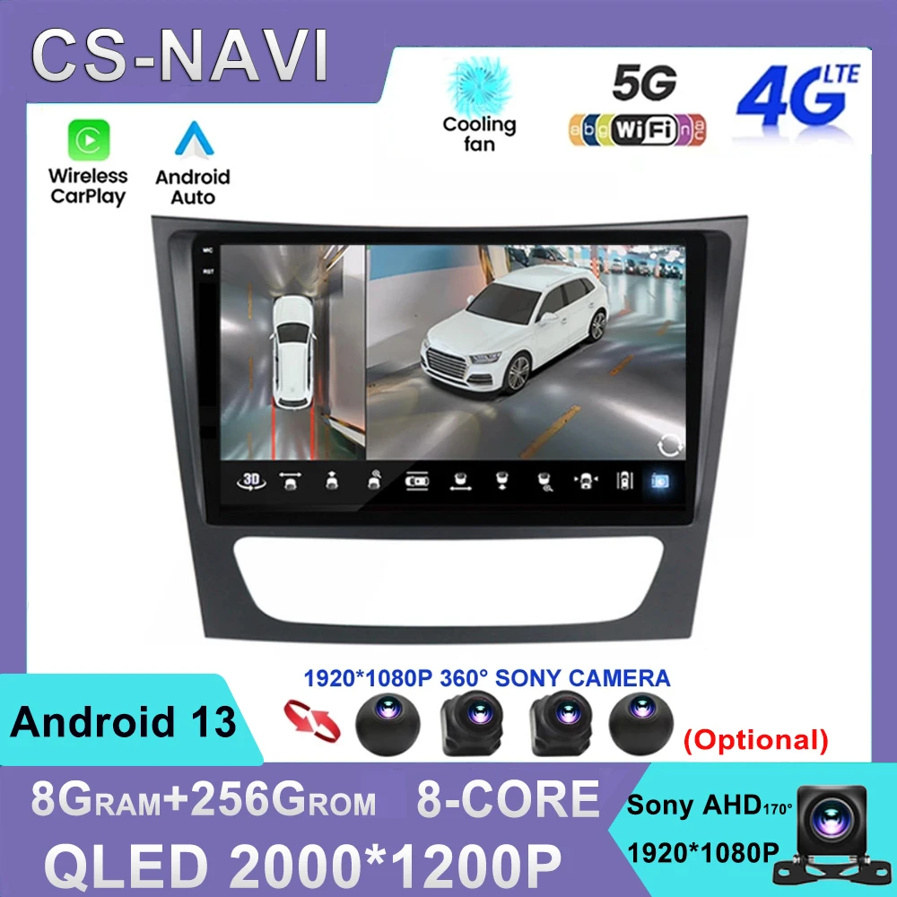 

Автомобильный мультимедийный плеер, стерео-система на Android 13, с GPS, Wi-Fi, для Mercedes Benz E Class W211 C219, Типоразмер 4G
