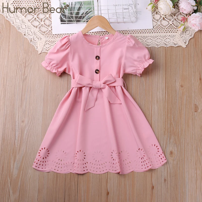 

Humor Bear Sweet summer dress Bowknot Puff sleeves A-lineskirt Birthday party costume Kids' clothing