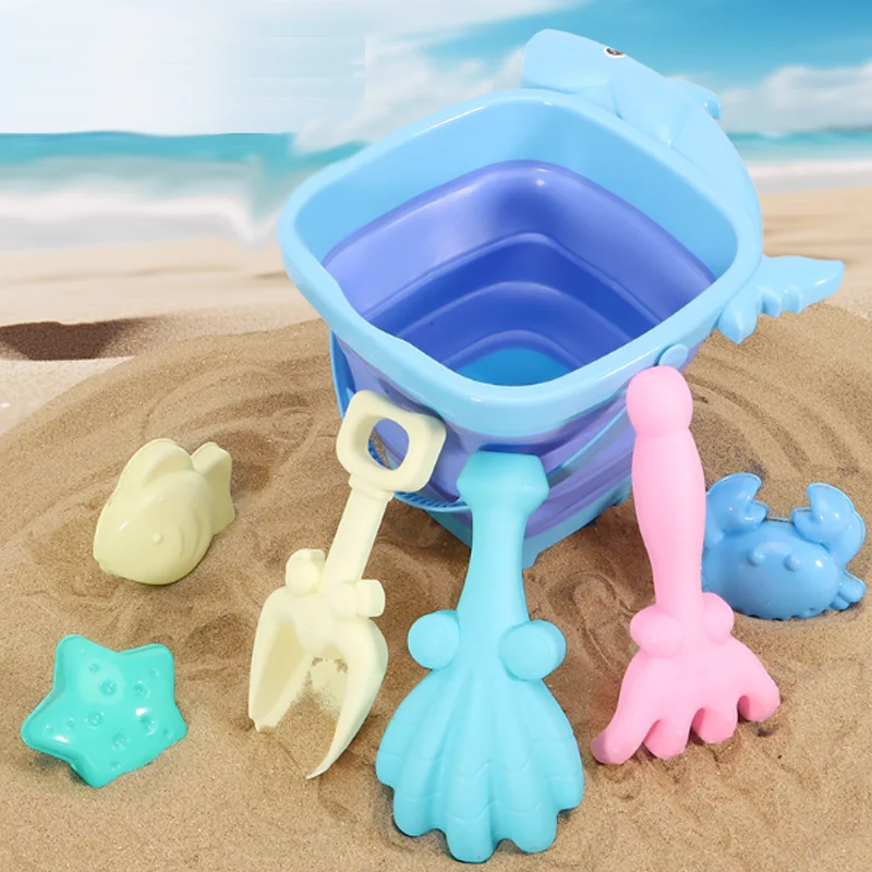 Outdoor Portable Folding Bucket Summer Toys for Children Kids Sand Shovel Rake Water Bucket Set Bath Water Play Beach Toys