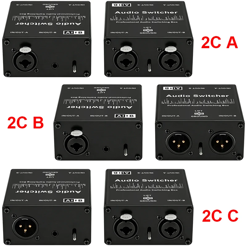 2 Way Audio Switcher XLR/6.35/3.5mm Balanced Passive Selector Stereo 2 In 1 Out Or 1 In 2 OutSplitter Box