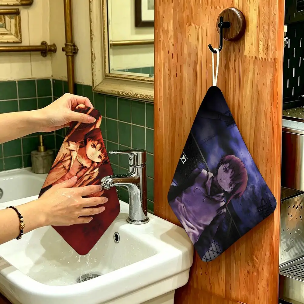 Anime Serial E-Experiments Lain Polyester Cotton Hand Wiping Towel, Hanging Towel, Quick Dry for Kitchen Bathroom Daily Supplies