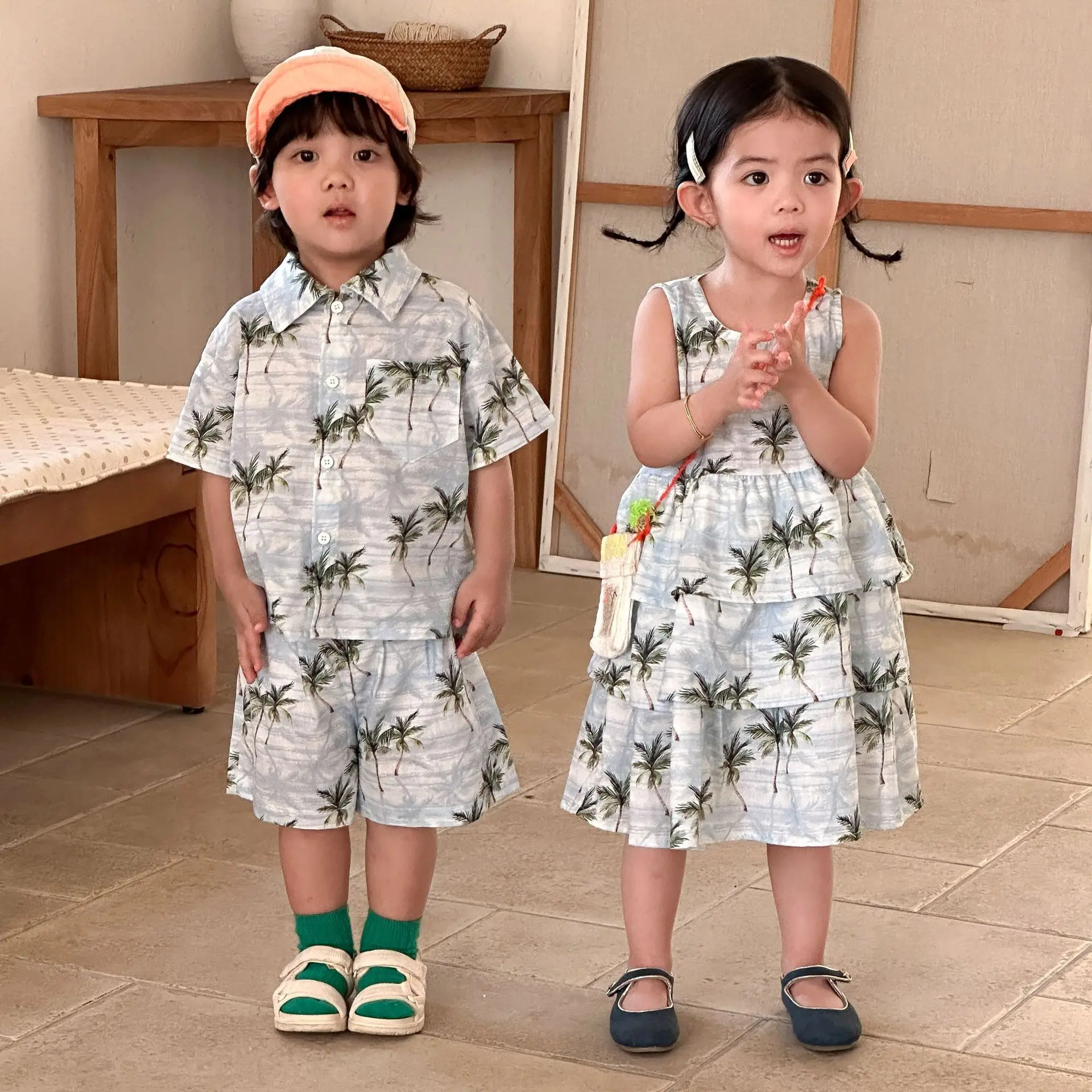 

Brother And Sister Clothes 2026 Summer New Girls Backless Dress Or Boys Shirts And Shorts 2Pcs Suit Children's Holiday Outfits