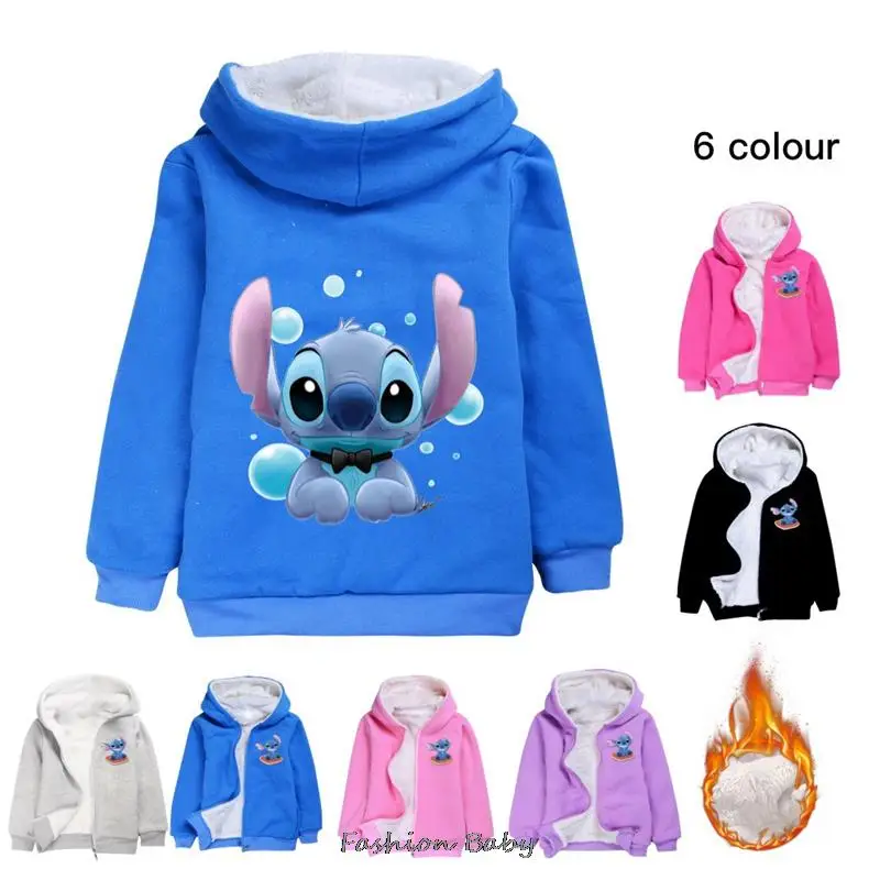 Disney Stitch zima nowe płaszcz z podszewką dziecięce dla chłopców dziewczynki niemowlę zagęszczona ciepła wyściełana kurtka dla dzieci płaszcz