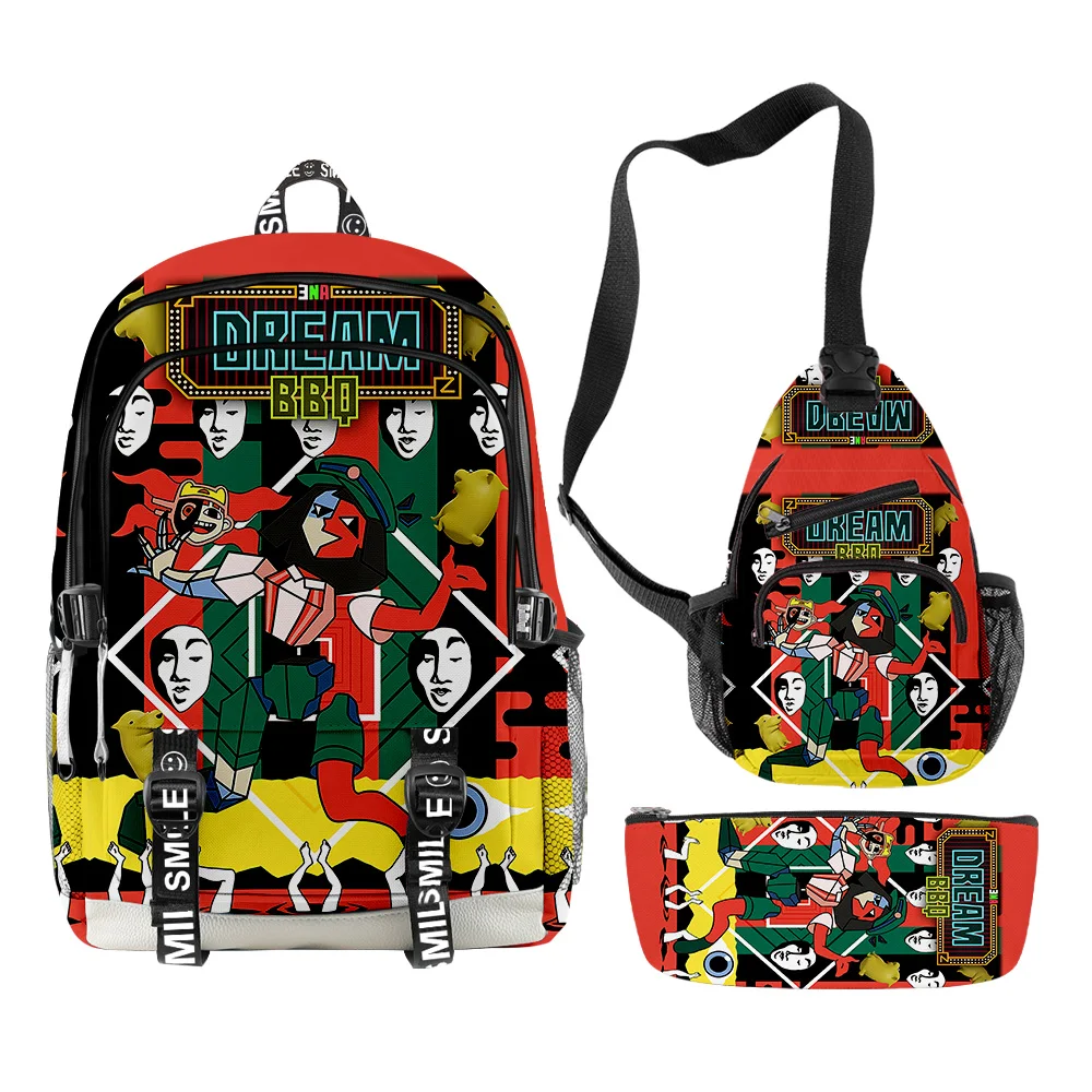 

Classic Popular ENA Dream BBQ 3D Printed 3pcs/Set Student School Bags multifunction Travel Backpack Chest Bag Pencil Case